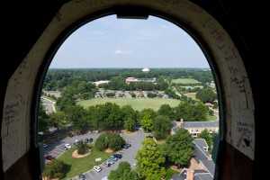 A view of Poteat Field and the Worrell Professional Center from the bell tower of Wait Chapel on Friday, June 25, 2010.