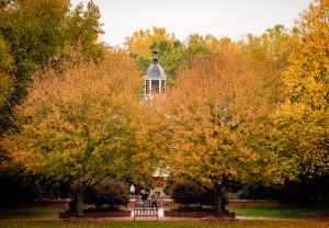 Fall leaves give color to trees in front of Collins Residence on the campus of Wake Forest University on Tuesday, October 27, 2015.