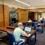 Wake Forest School of Law students work in the new Law Commons in the Worrell Professional Center on Tuesday, September 15, 2015.