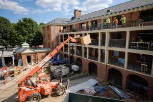 Construction continues on phase one of the renovation of Poteat Residence Hall on the campus of Wake Forest University on Monday, June 20, 2016.