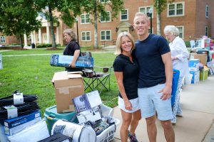 Wake Forest hosts move-in day for first year students at the south campus residence halls on Friday, August 21, 2015.  Kyle Scholtz ('19) and his mom, Shelly, move his things into Babcock.
