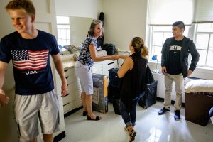Wake Forest hosts move-in day for first year students at the south campus residence halls on Friday, August 21, 2015.  Michael Jimenez ('19) meets his roommate, Nicholas Knebel ('19) in their room in Bostwick as their families help.